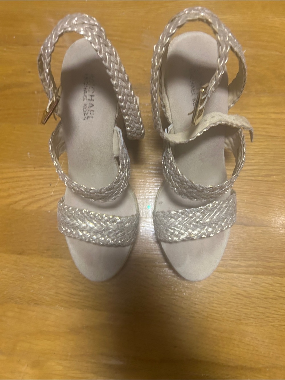 Michael Kors Gold Braided-Strap Heeled Sandals